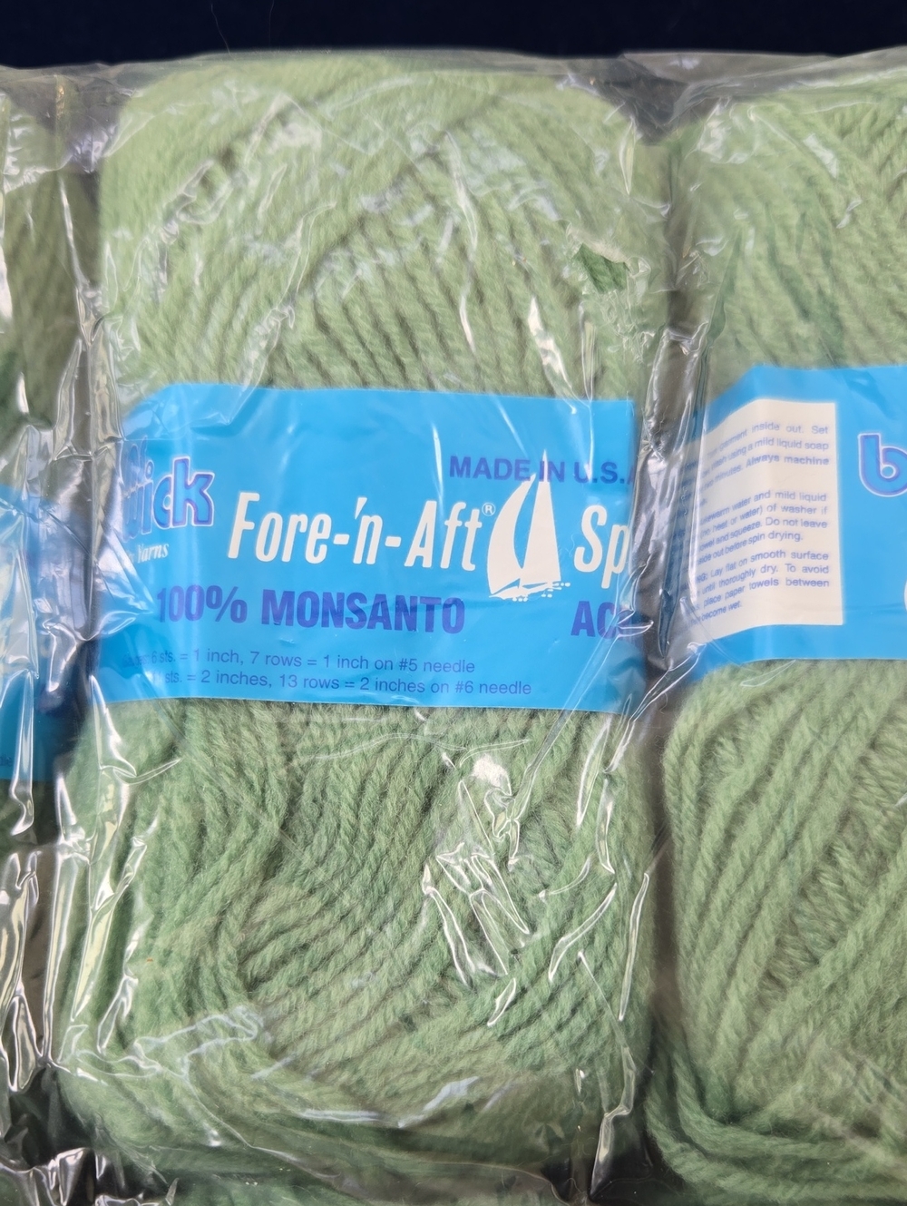 Yarns Brunswick Fore-'n-Aft Sport Yarn (1960s)  Light Green Skeins